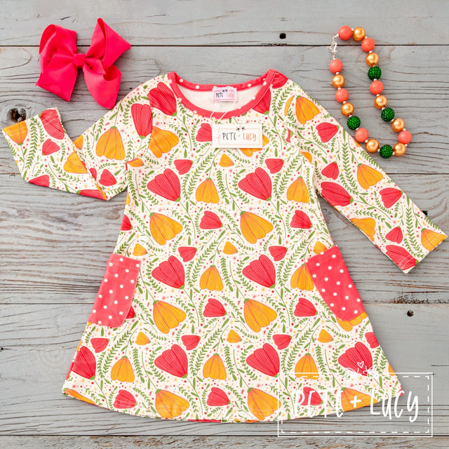 Dancing Tulip long sleeve dress 3T