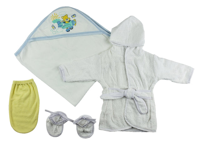 Boys Infant Robe, Hooded Towel and Washcloth Mitt - 3 pc Set