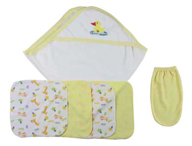 Yellow Hooded Towel, Washcloths and Hand Washcloth Mitt - 6 pc Set