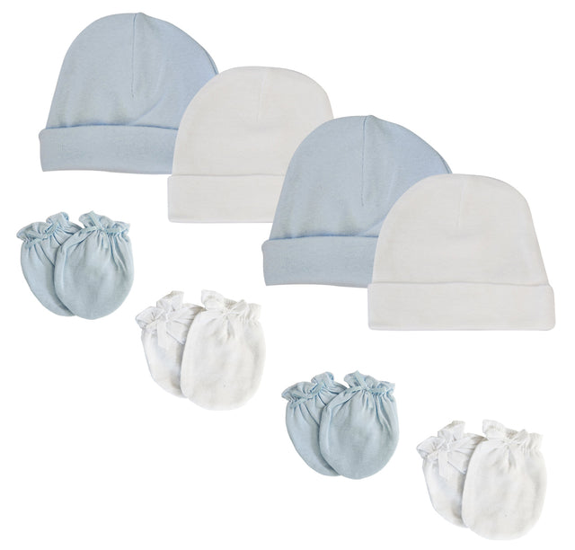 Baby Boys Caps and Infant MIttens - 8 pc Set