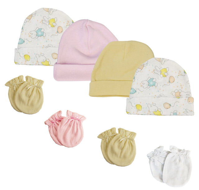 Girls Baby Caps and Mittens (Pack of 8)