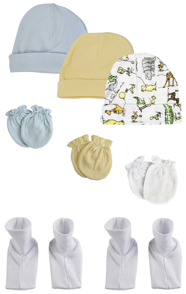 Boys Baby Caps, Booties and Mittens (Pack of 8)