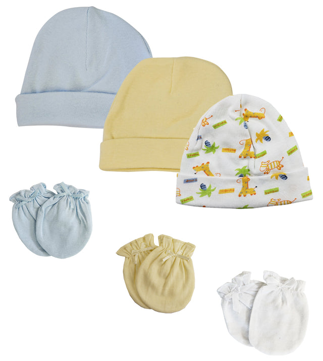 Baby Boy Infant Caps and Mittens (Pack of 6)