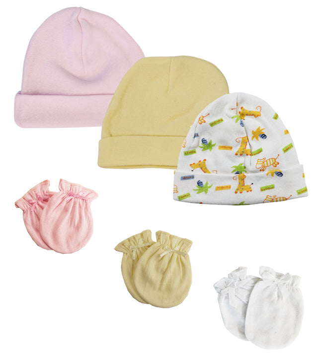 Baby Girl Infant Caps and Mittens (Pack of 6)