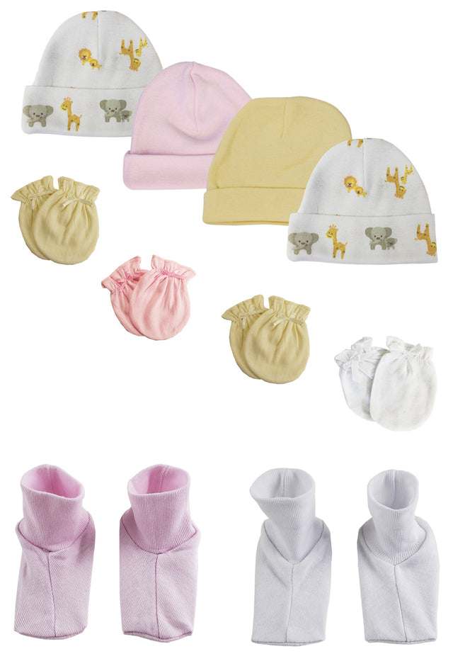Baby Girls Caps, Booties and Mittens (Pack of 10)