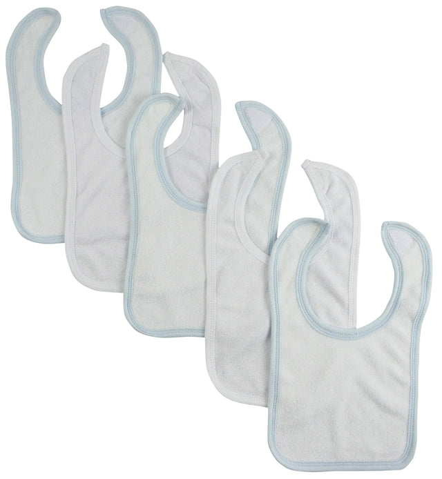 White Bib With Blue Trim and White Trim (Pack of 5)