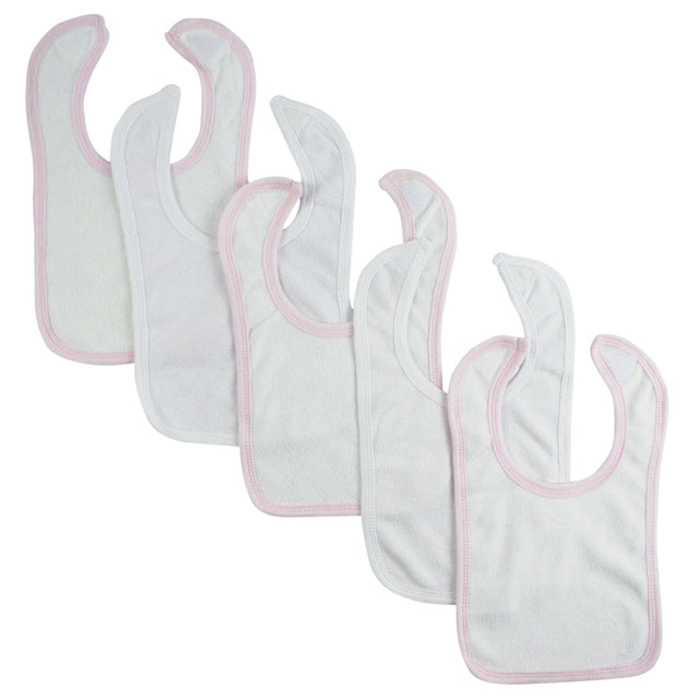 White Bib With Pink Trim and White Trim (Pack of 5)