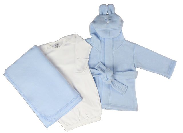 Newborn Baby Boys 3 Pc Layette Set (Gown, Robe, Fleece Blanket)